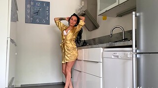 Naughty Czech mollycoddle Lexi Dona drops her Y-fronts in the kitchen