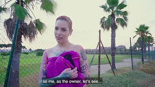Tattooed slut Silvia Rubi drops her bikini to be fucked by a distance from